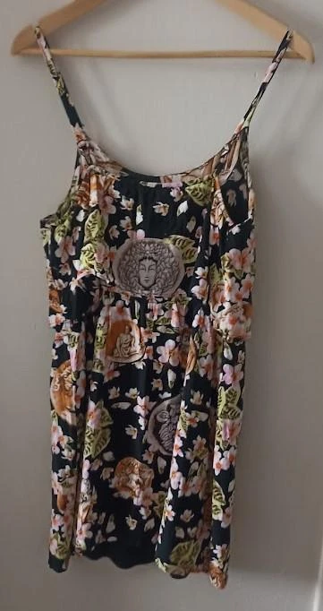 Vestido de verão fluido IVIVI – Motivo floral e Estátuas antigas – Tamanho M – photo 2